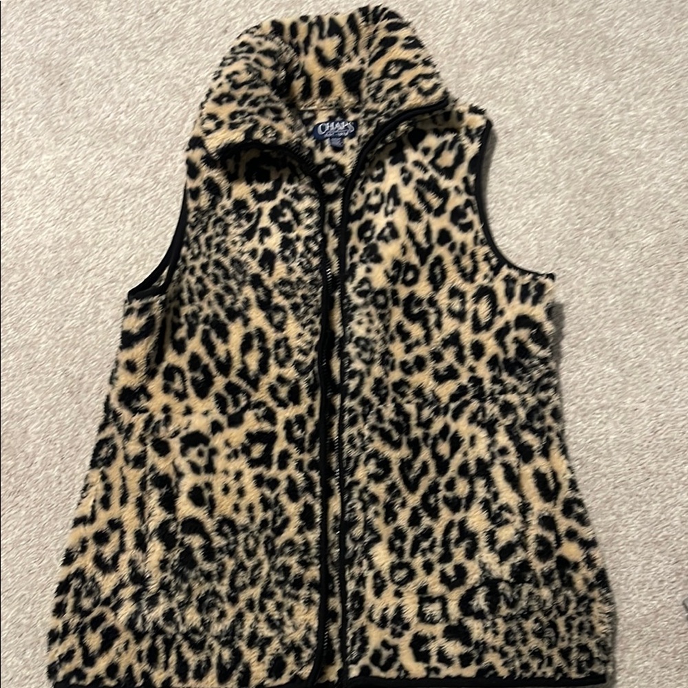 Chaps Leopard Print Fleece Vest